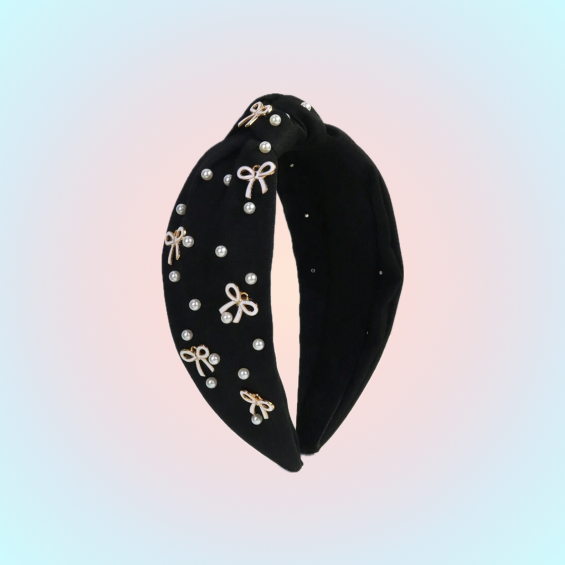 Cintillo Negro Lazos y Perlas 2