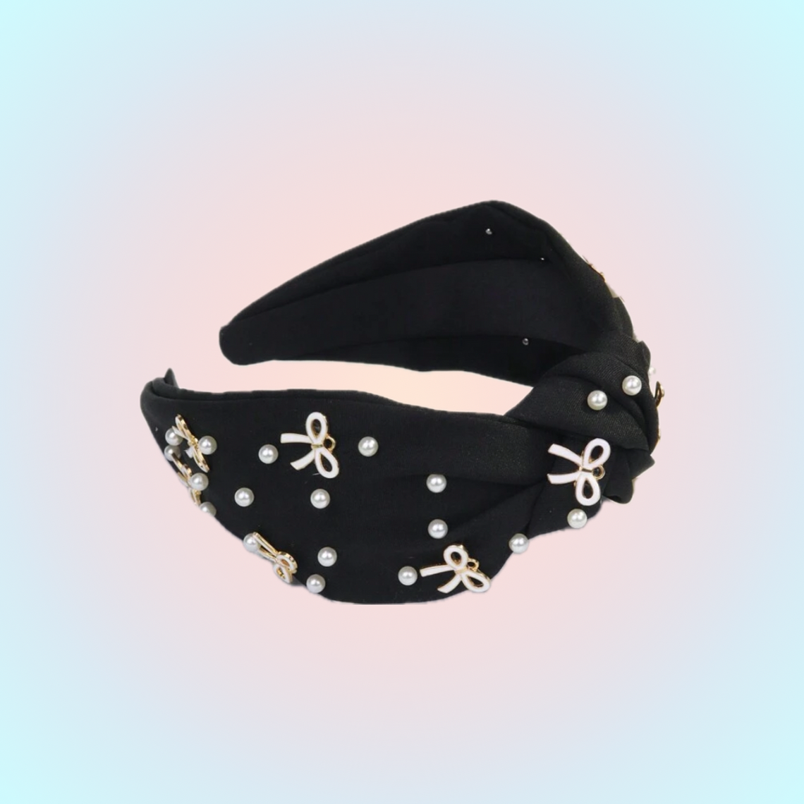 Cintillo Negro Lazos y Perlas 1