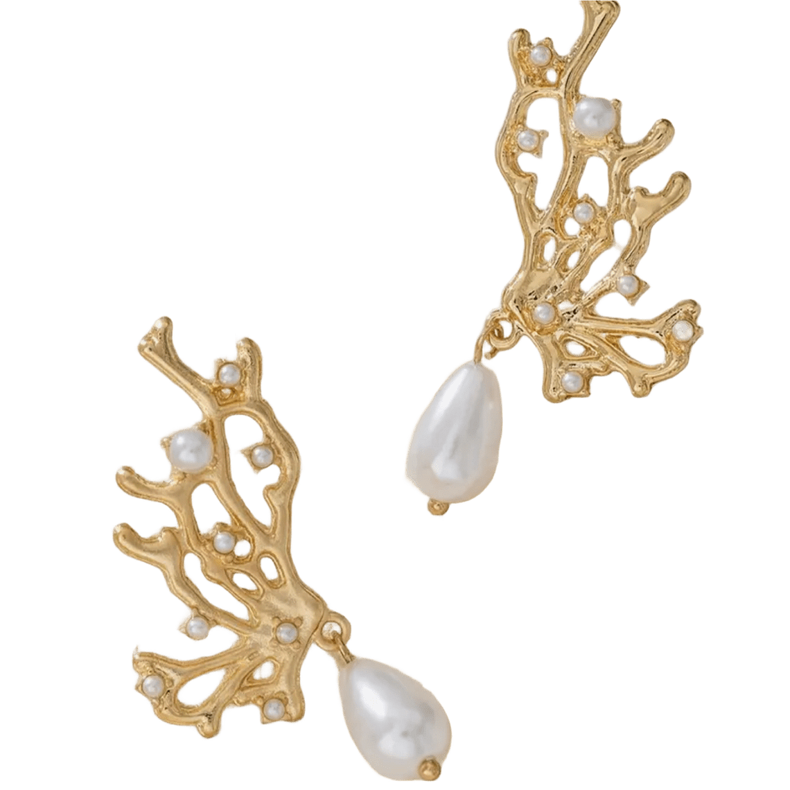 Aros Coral Dorado con Gota Perla 1