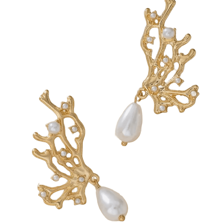 Aros Coral Dorado con Gota Perla 1