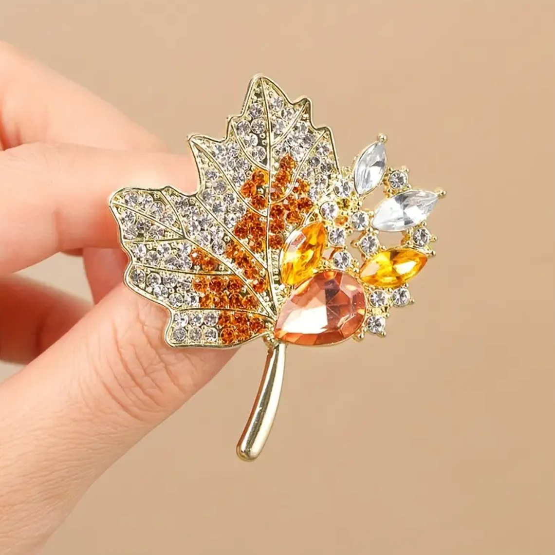 Broche Hoja Otoñal con Cristales 1