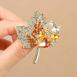 Broche Hoja Otoñal con Cristales