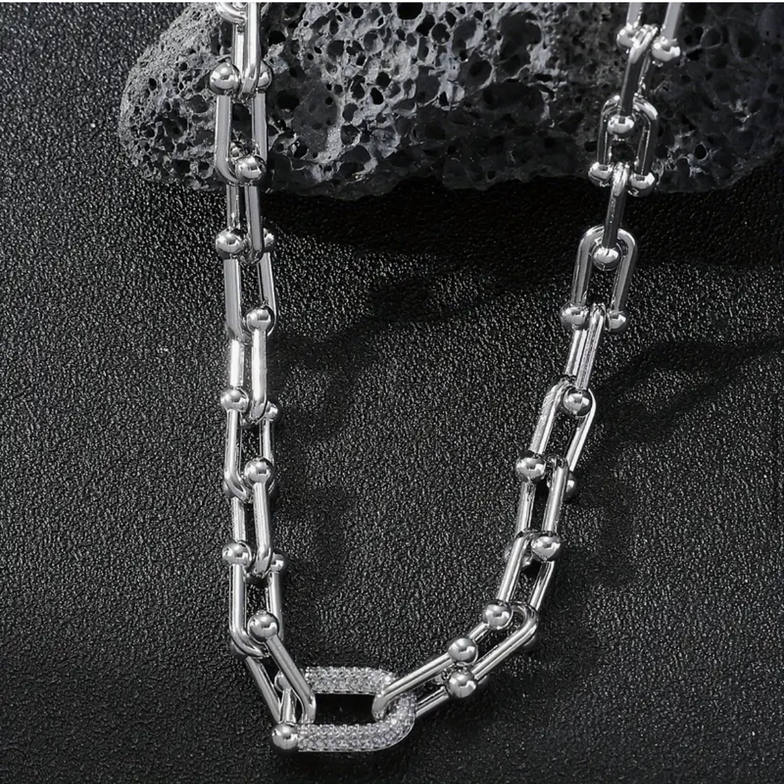 Collar plateado cadena tubular con cierre brillante (42 + 5 cm) 1