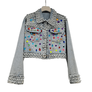Chaqueta Denim con Perlas y Cristales Multicolor