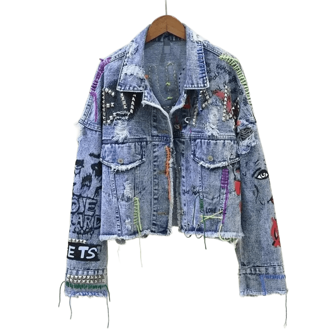 Chaqueta Denim Destroyed con Tachas y Parche Bordado 1