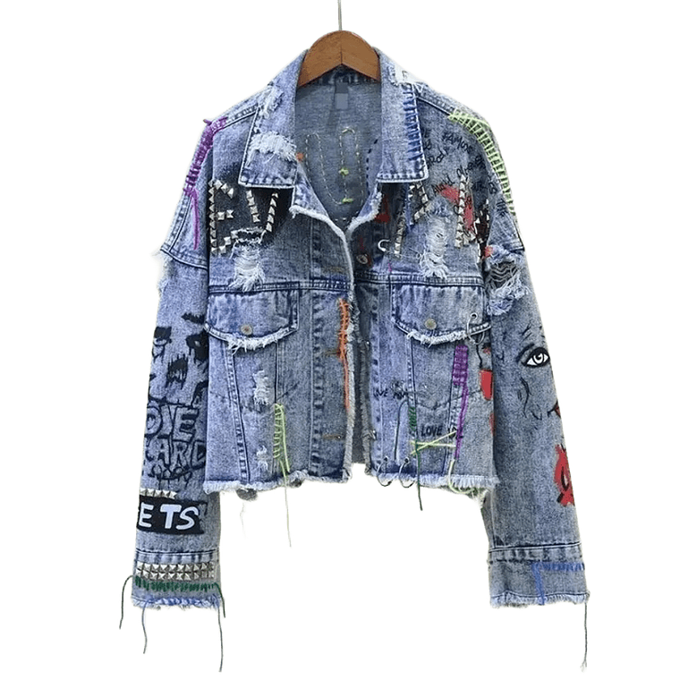Chaqueta Denim Destroyed con Tachas y Parche Bordado 1