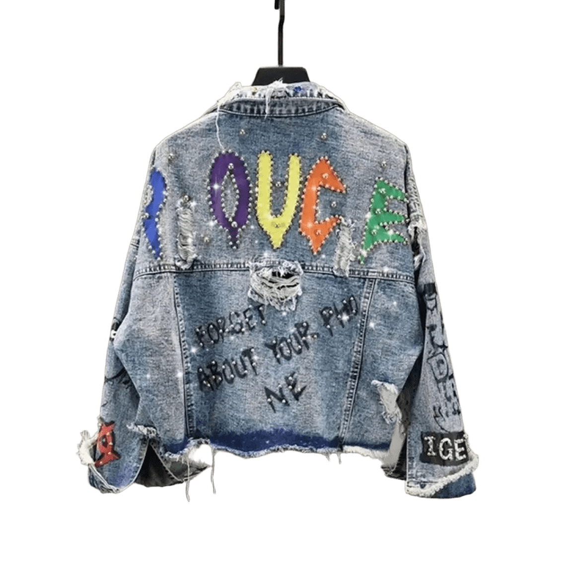 Chaqueta Denim Destroyed con Tachas y Parche Bordado 2