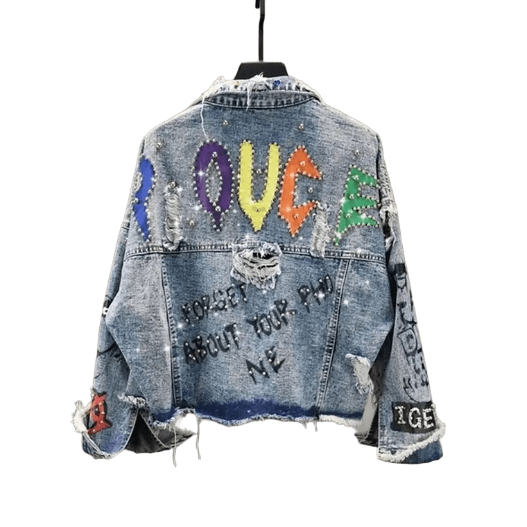 Chaqueta Denim Destroyed con Tachas y Parche Bordado 2