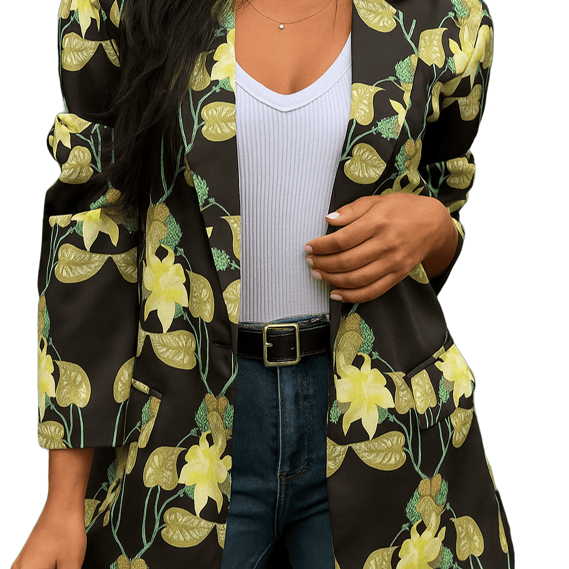 Blazer Floral Fondo Negro (Amarillo) 1