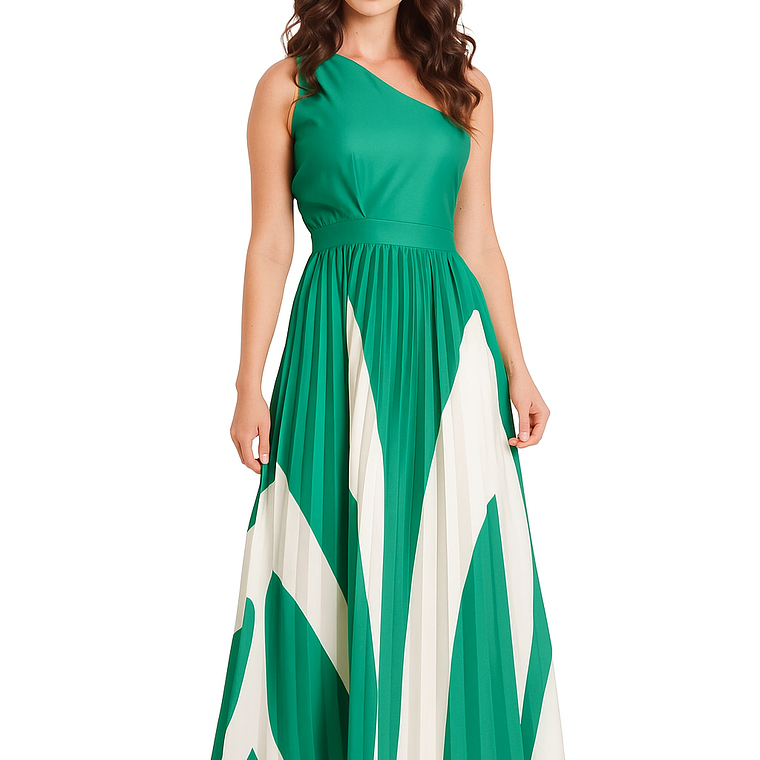 Vestido verde un hombro 1