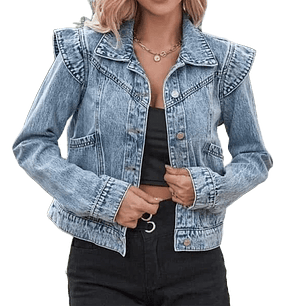 Chaqueta denim con vuelos en los hombros.