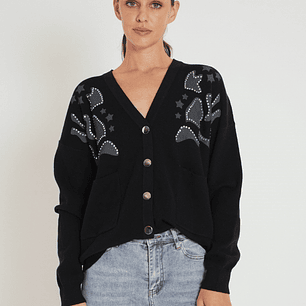 Chaleco negro con aplicaciones western 