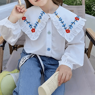 Blusa Blanca Cuello Bordado Multicolor