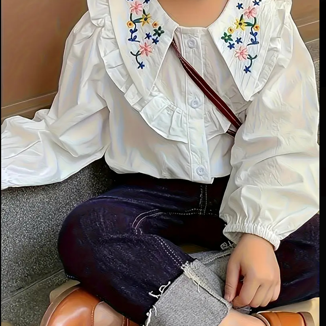 Blusa Blanca Cuello Bordado Floral  2