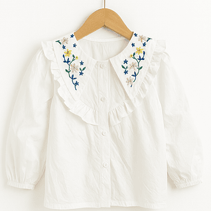 Blusa Blanca Cuello Bordado Floral 