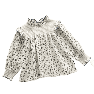 Blusa Flores Pequeñas con Nido de Abeja