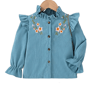 Blusa Azul con Volantes y Bordado