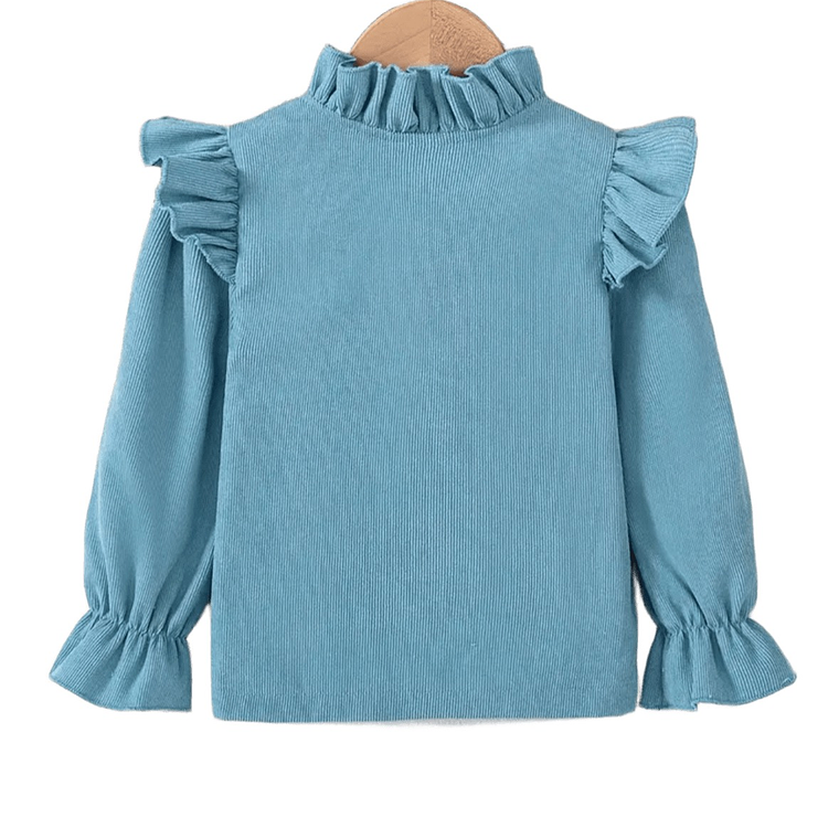 Blusa Azul con Volantes y Bordado 2