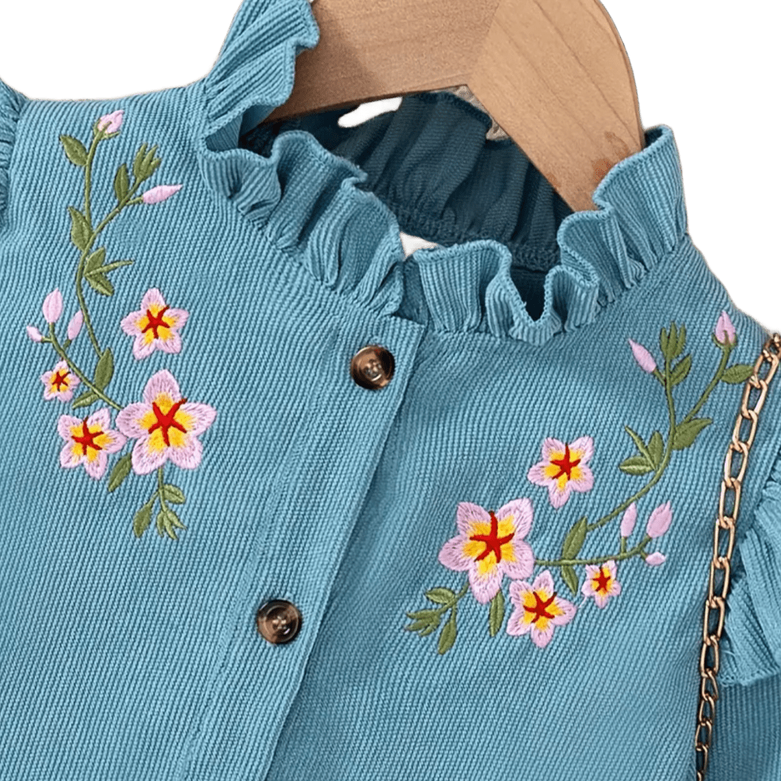 Blusa Azul con Volantes y Bordado 3