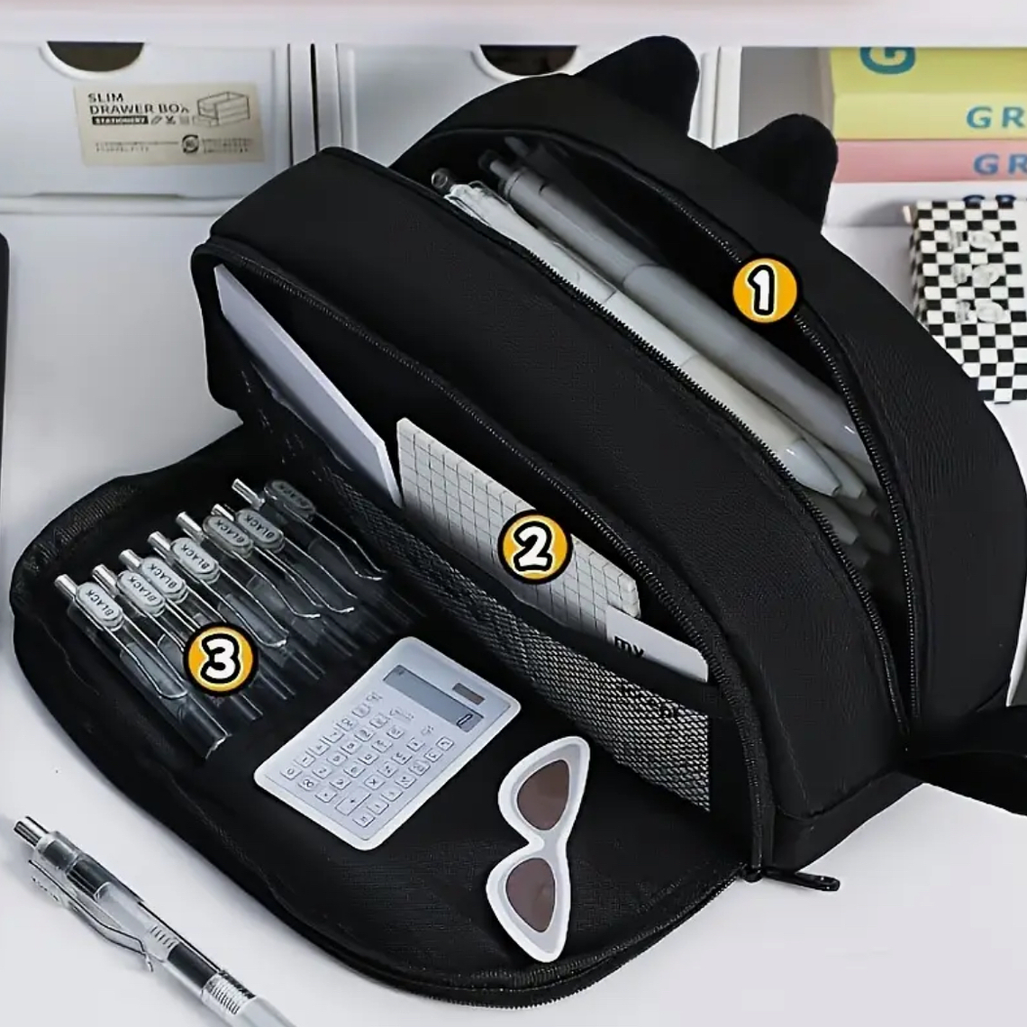 Estuche Escolar Gato Negro – Multifuncional 3