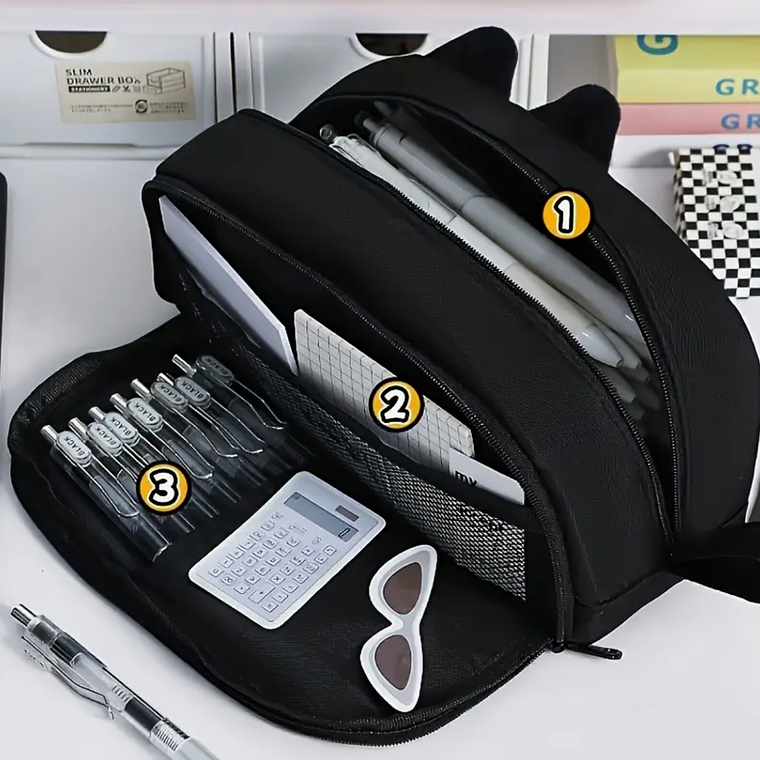Estuche Escolar Gato Negro – Multifuncional 3