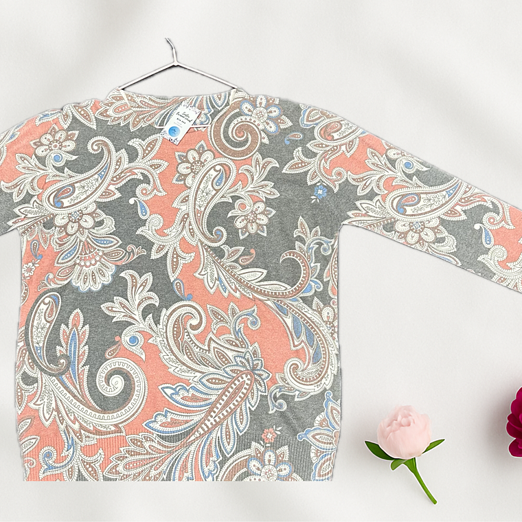 Suéter Paisley Coral & Gris 1
