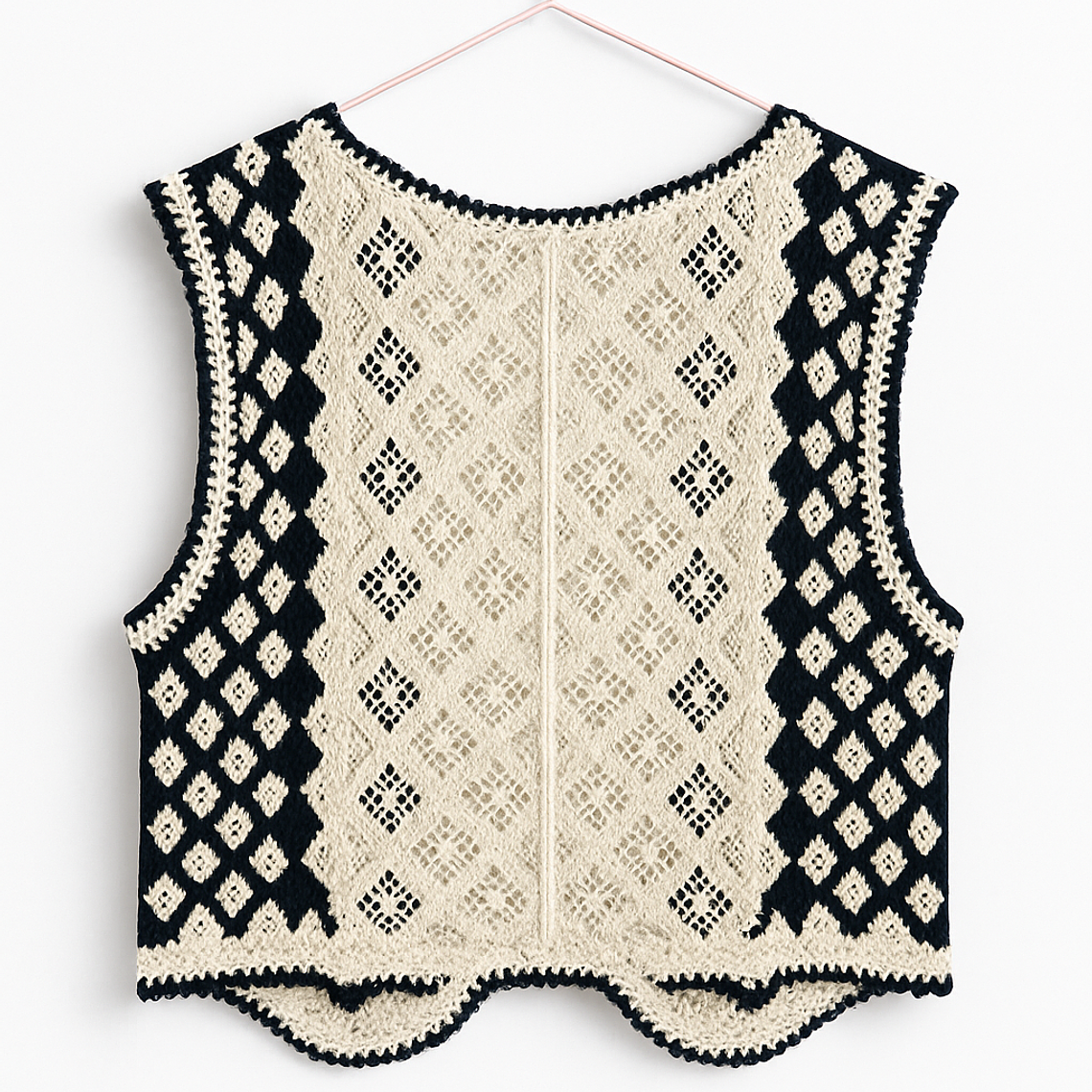 Chaleco Tejido Artesanal Blanco & Negro 2