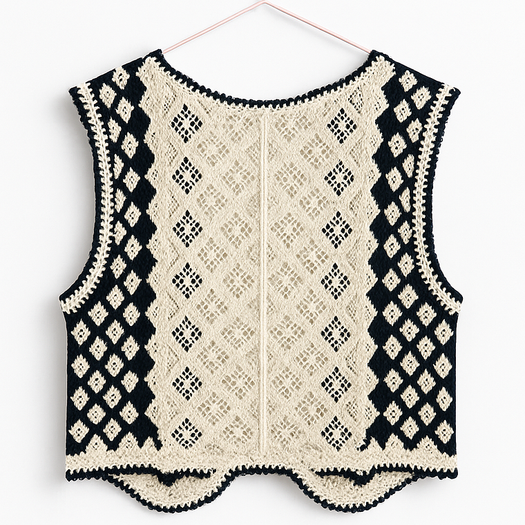 Chaleco Tejido Artesanal Blanco & Negro 2