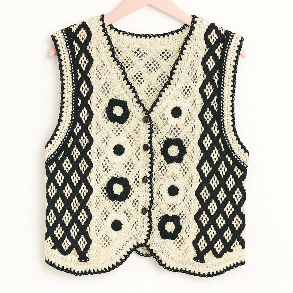 Chaleco Tejido Artesanal Blanco & Negro 1