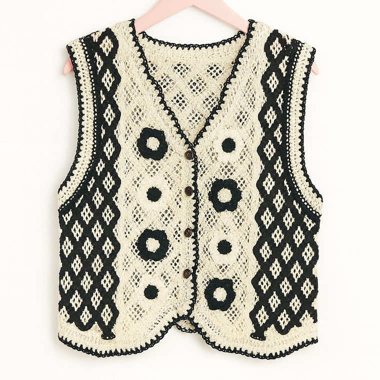 Chaleco Tejido Artesanal Blanco & Negro 1