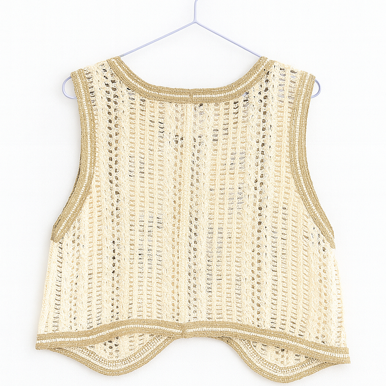 Chaleco Tejido Vintage con Flores – Beige 2