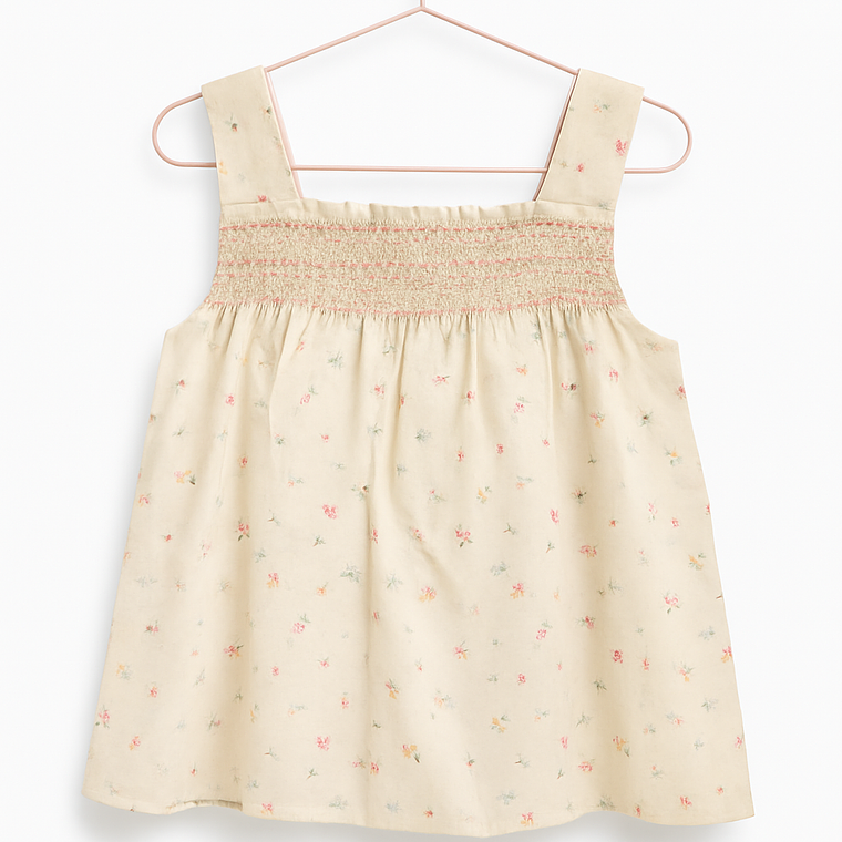 Blusita Beige Floral con Lazo Smock 1