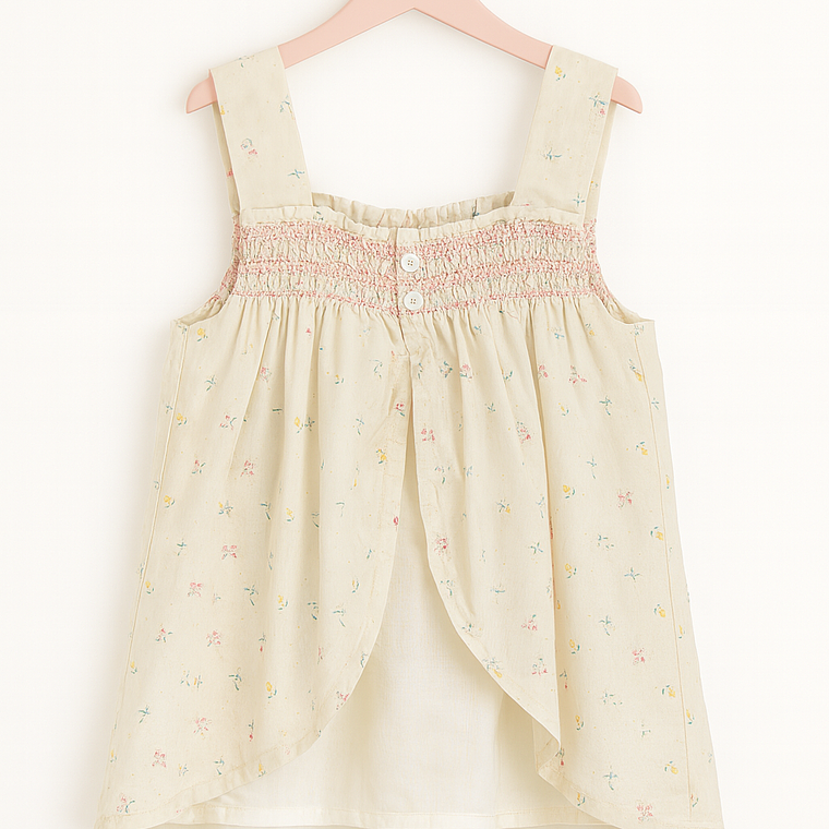 Blusita Beige Floral con Lazo Smock 2
