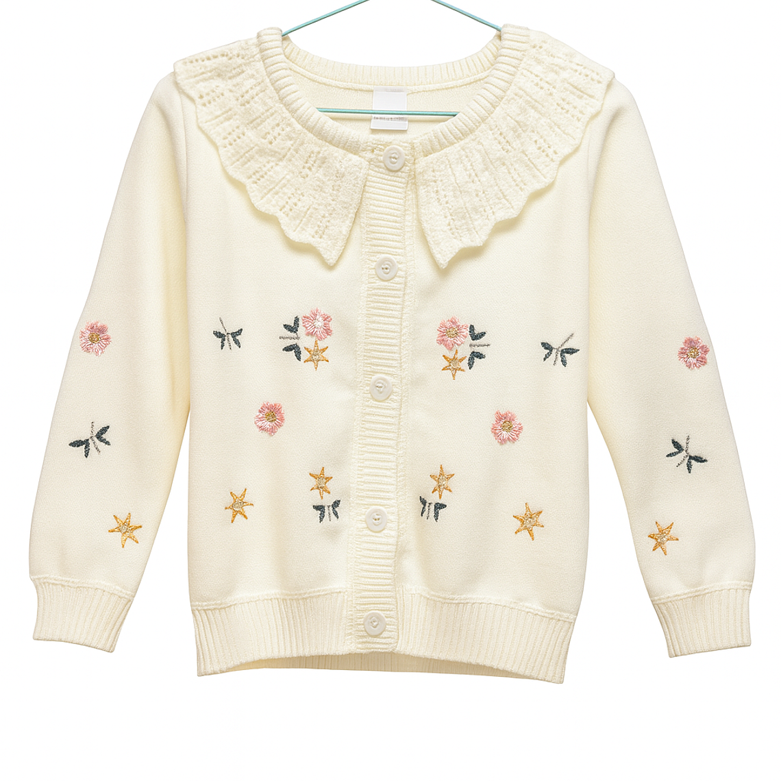 Chaqueta Tejida Crema con Bordados Florales 1