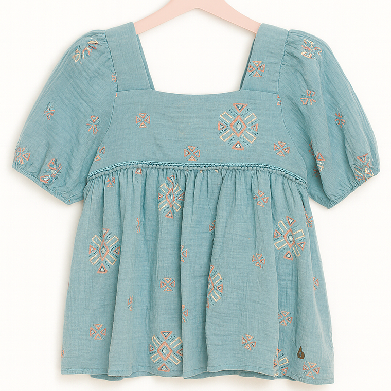 Blusa Aqua con diseños Étnicos 1