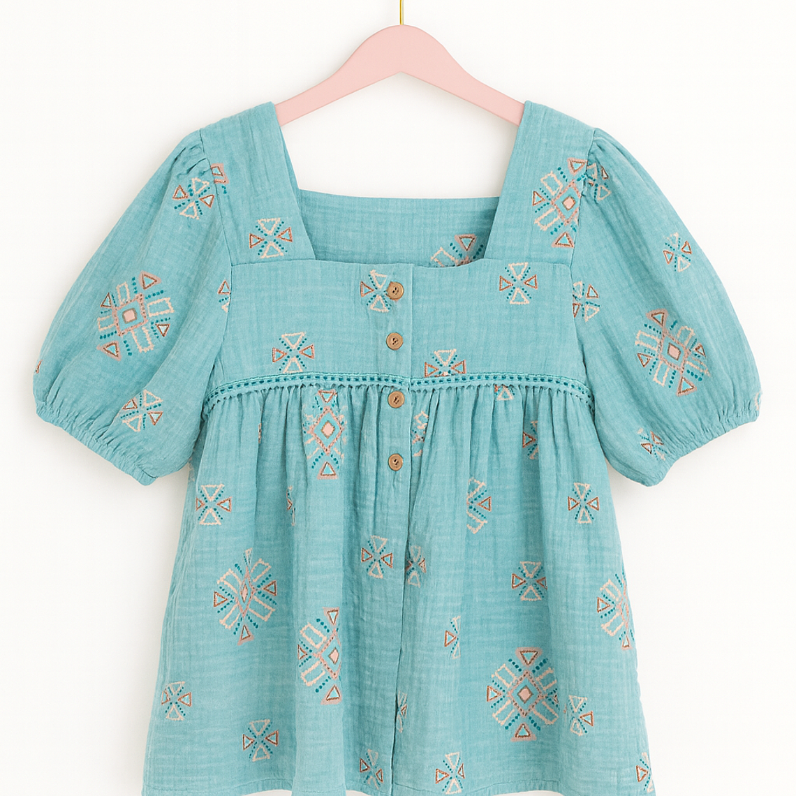 Blusa Aqua con diseños Étnicos 2