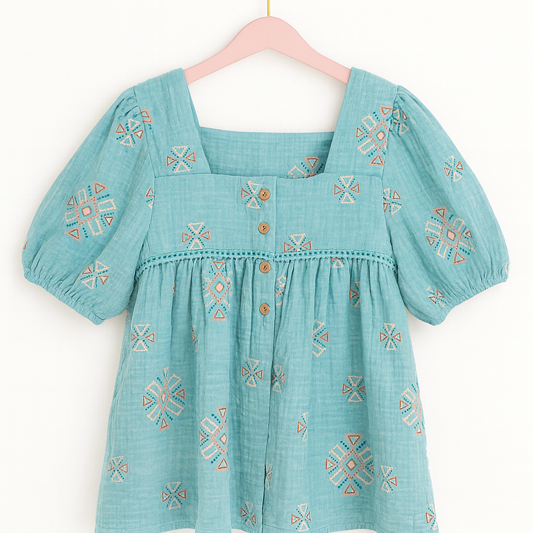 Blusa Aqua con diseños Étnicos 2