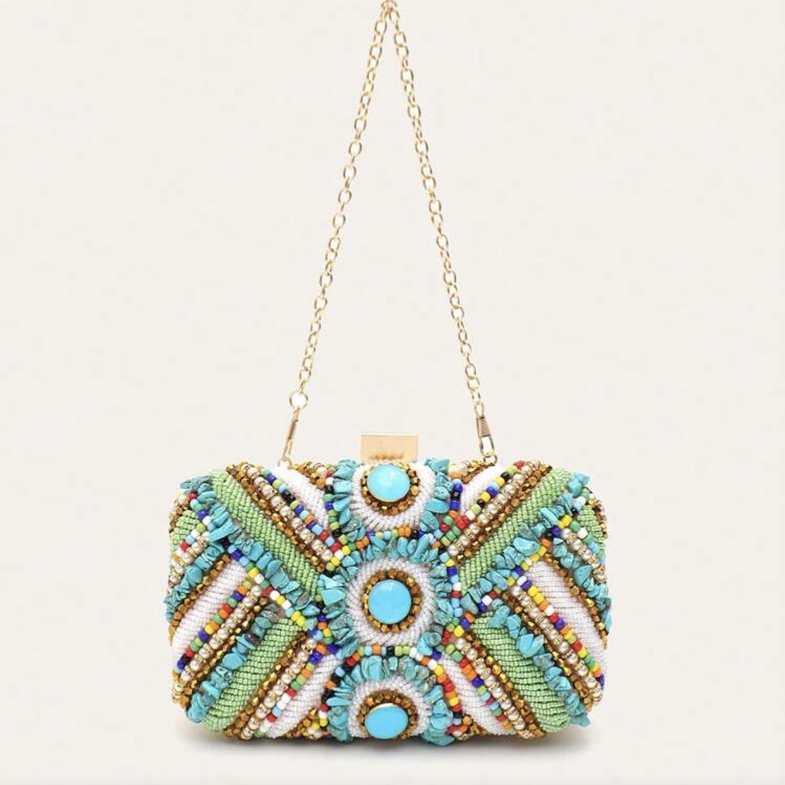 Clutch Bordado Multicolor con Cadena – Diseño Artesanal Elegante 2