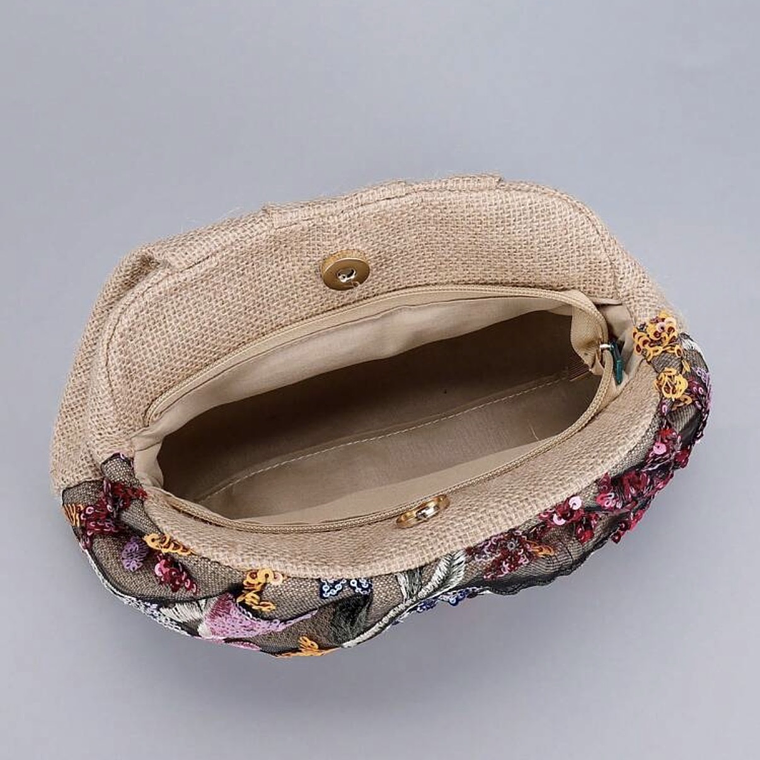 Clutch Bordado Floral Beige Arpillera  2