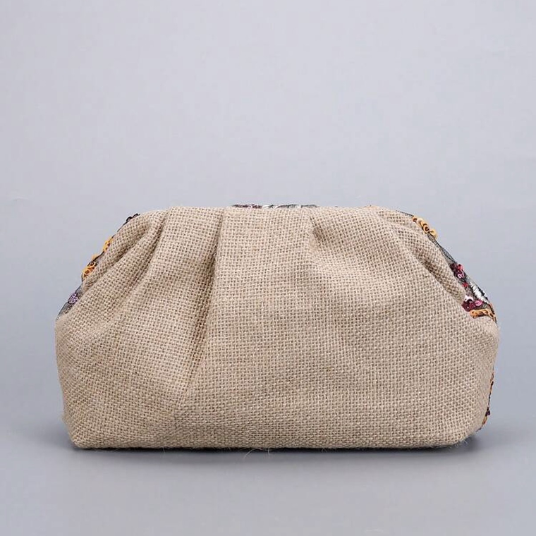 Clutch Bordado Floral Beige Arpillera  4