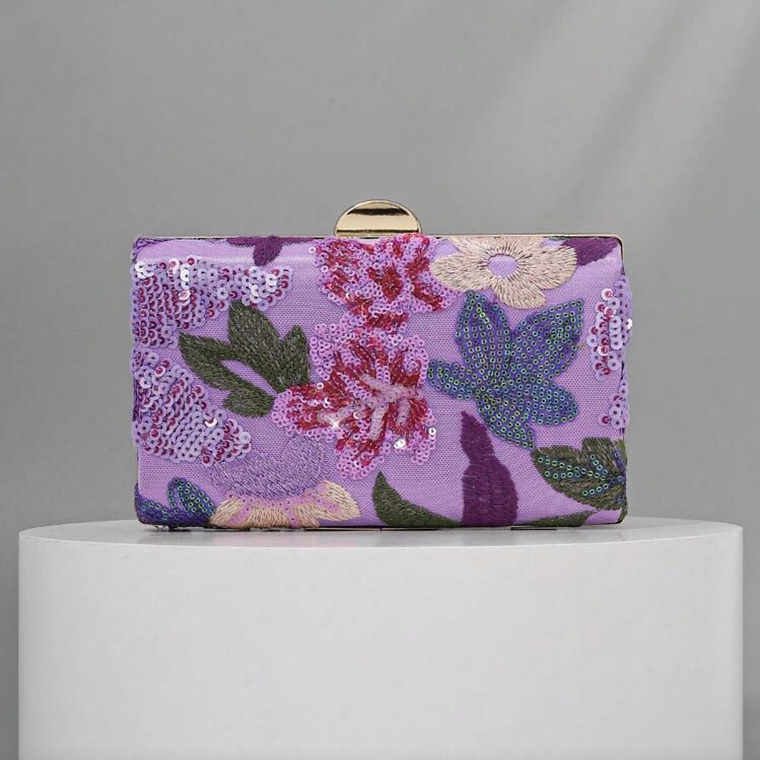 Clutch Bordado Floral Lila 1