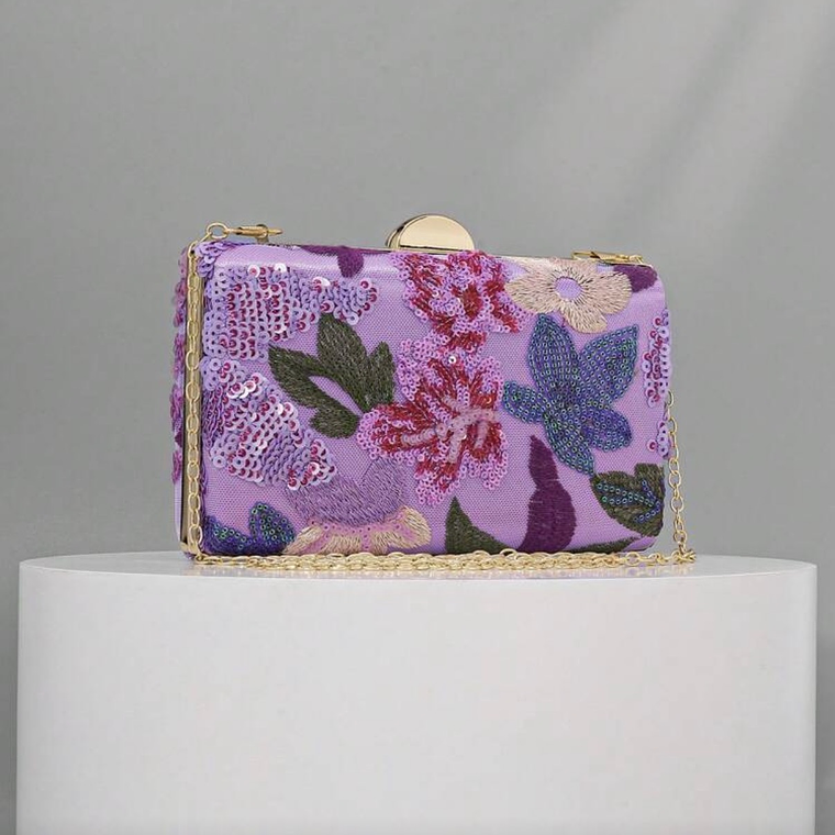 Clutch Bordado Floral Lila 2
