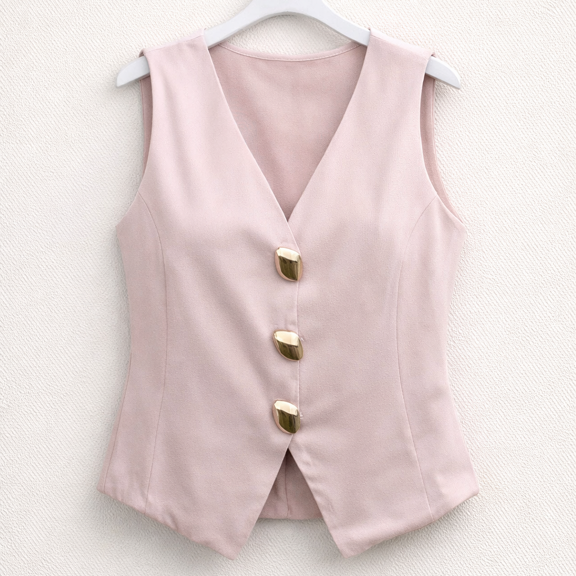 Chaleco Sastrero Rosa Pastel con Botones Dorados 1