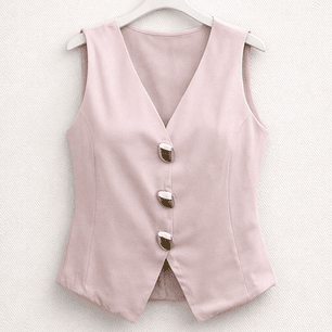 Chaleco Sastrero Rosa Pastel con Botones Dorados