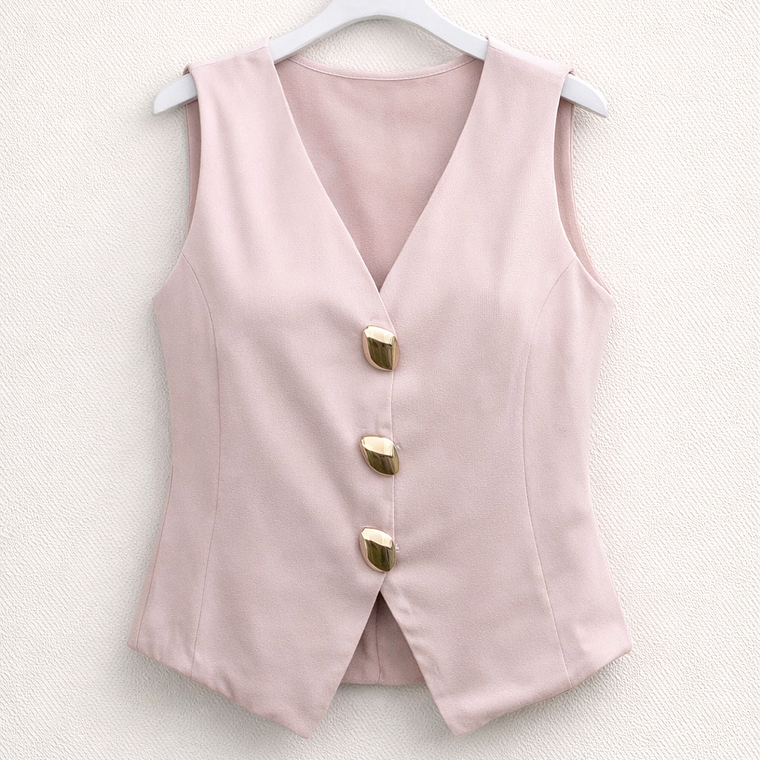 Chaleco Sastrero Rosa Pastel con Botones Dorados 1