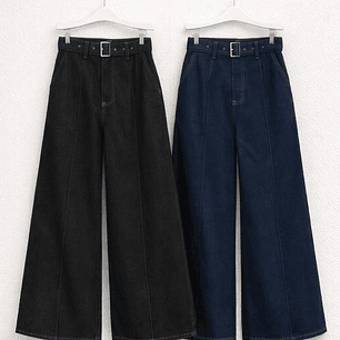 Pantalón Wide Leg Denim con Cinturón