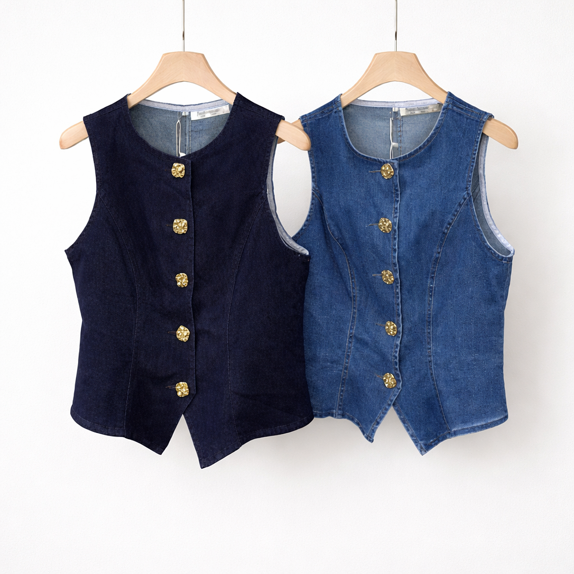 Chaleco Denim Clásico con Botones Dorados 1