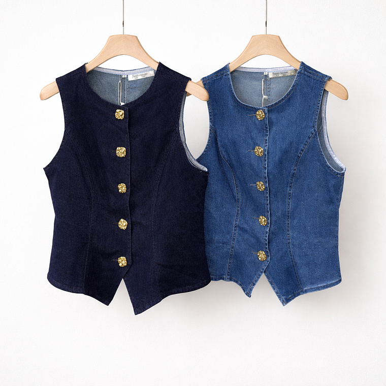 Chaleco Denim Clásico con Botones Dorados 1
