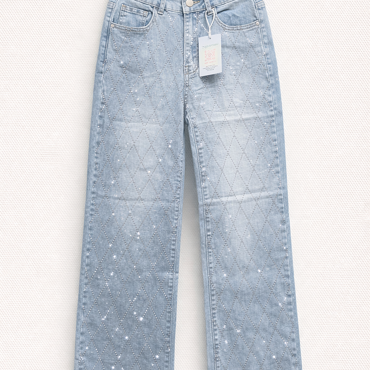 Jeans Celeste con Brillos en Patrón Rombo 1