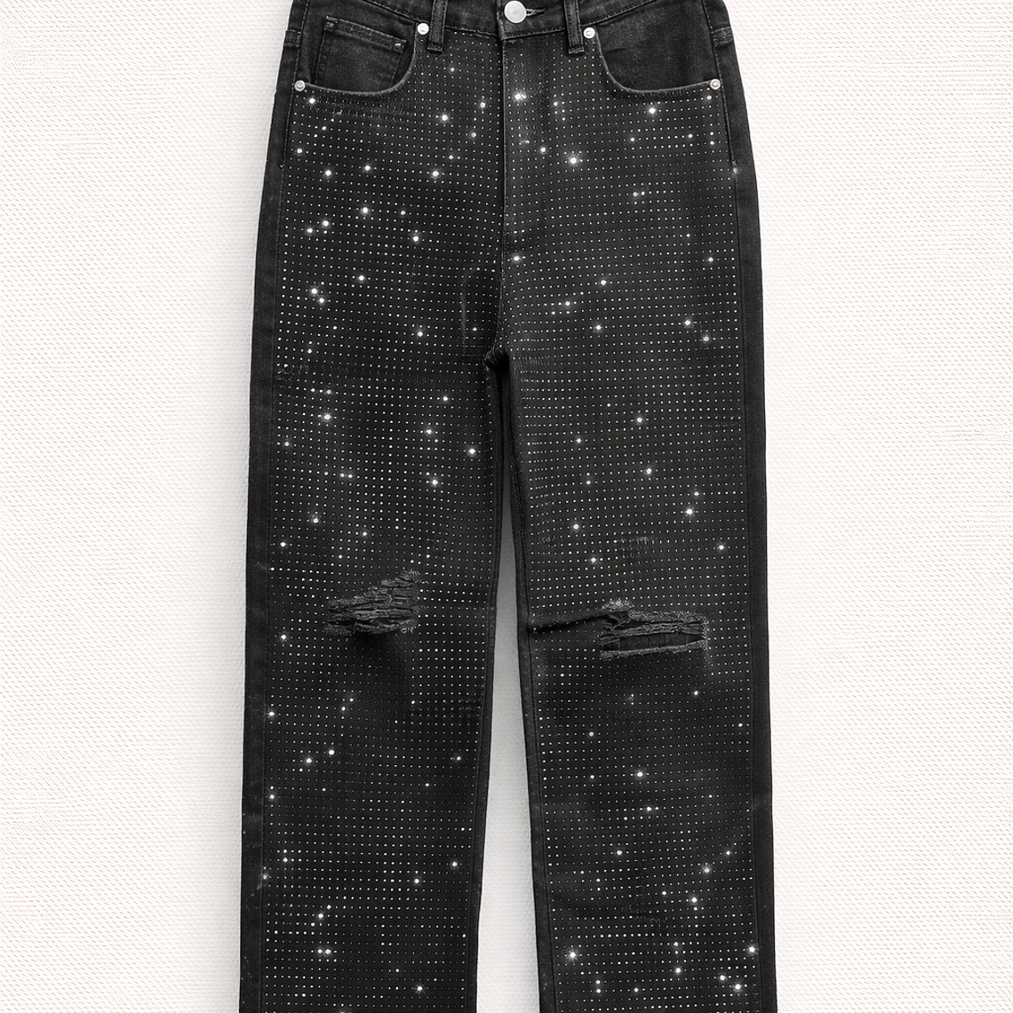 Jeans Negros con Brillos y Roturas 1